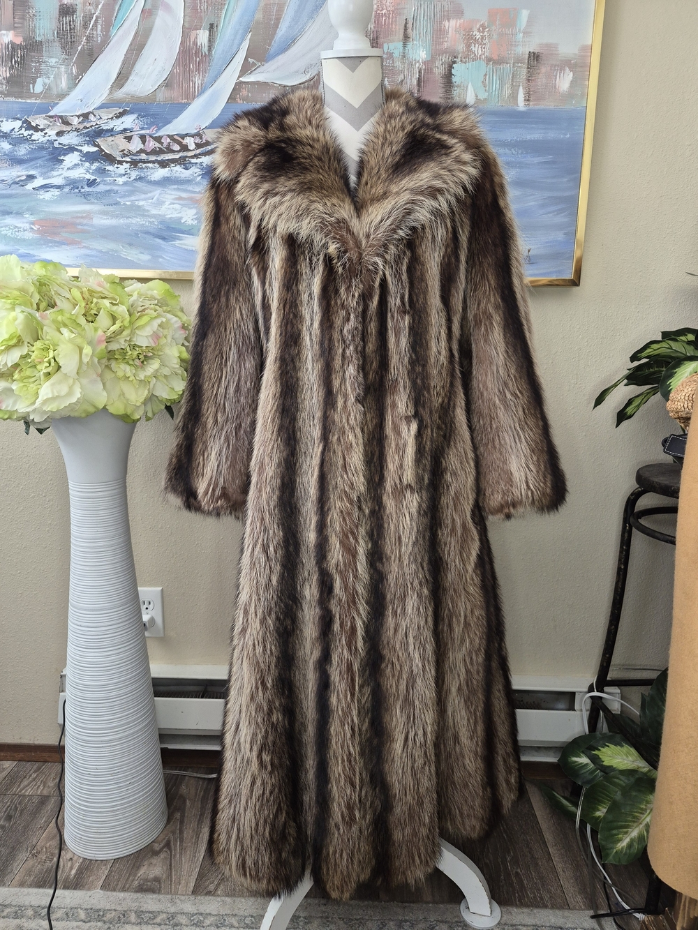 Vintage S. Harbor Furs Women Classic Brown Fur Long Maxi Coat